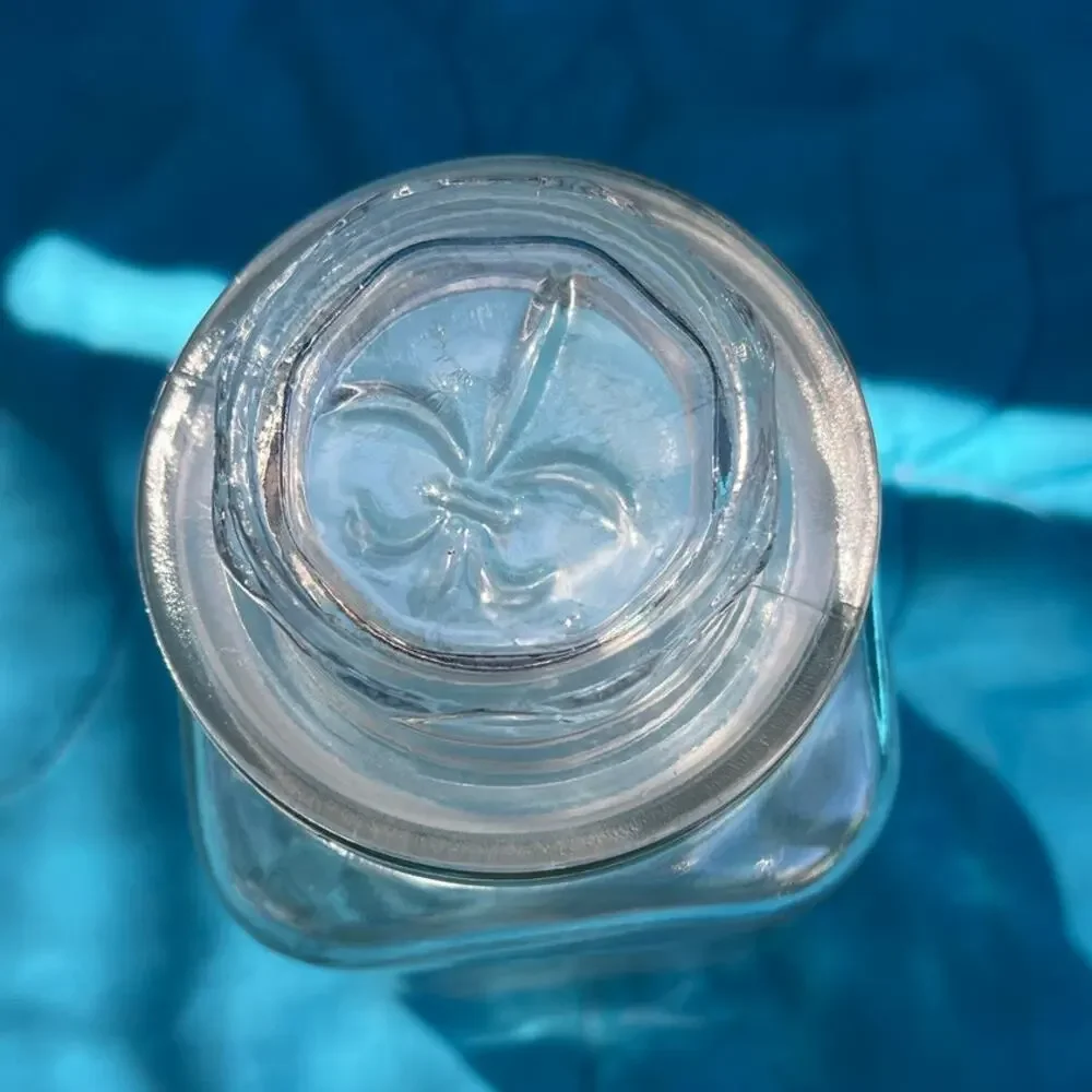 Anchor Hocking Fleur De Lis Glass Apothecary Jar Canister 7”x 3.5” Vintage